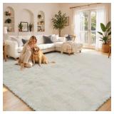 5X8 CREAM SHAG AREA RUG FOR LIVING ROOM, FLUFFY PL