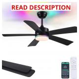 SHIHOT 46" BLACK MODERN RGB CEILING FANS WITH LIGH