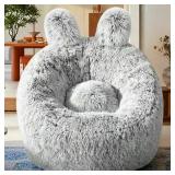 PLUSH FAUX FUR BEAN BAG CHAIRS, MEMORY FOAM FILLED