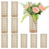 10 PCS GOLDEN CRYSTAL FLOWER VASES, METAL CYLINDER