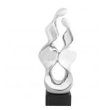 SILVER CERAMIC ABSTRACT SCULPTURE WITH BLACK BASE
