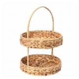 2-TIER ROUND NATURAL WATER HYACINTH DECORATIVE BAS