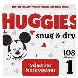 HUGGIES SNUG & DRY BABY DIAPERS, SIZE 1, 108 CT (S