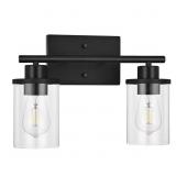 13.9 IN. 2-LIGHT BLACK VANITY LIGHT WITH CLEAR GLA