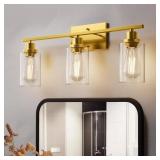 $102 24 IN. 3-LIGHT INDUSTRIAL GOLD VANITY LIGHT F
