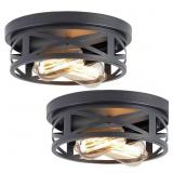 10.8 IN. 2-LIGHT FARMHOUSE BLACK FLUSH MOUNT CEILI
