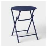 METAL ROUND OPEN WEAVE BISTRO PATIO END TABLE NAVY