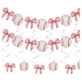 1 LOT OF 4-PINK BOW AND BASEBALL PARTY DECORATIONS