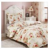 TWIN RUCHED COMFORTER SET PINK FLORAL