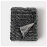 RUCHED FAUX RABBIT FUR THROW BLANKET GRAY - THRESH