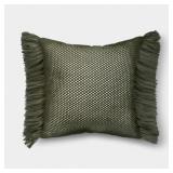 20"X20" FAUX NATURAL KNIT FRINGED PILLOW DARK GREE