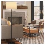 16" METAL COLUMN SWING ARM FLOOR LAMP BLACK/WHITE
