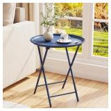 GARDEN 4 YOU FOLDING TV TRAY TABLE, METAL ROUND SI