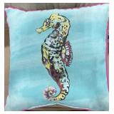 SEA HORSES INDOOR/OUTDOOR PILLOW, TEAL