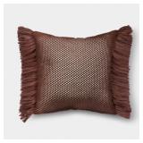 20"X20" FAUX NATURAL KNIT FRINGED PILLOW BROWN - T