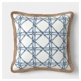 18"X"18 LATTICE PRINT TRIMMED PILLOW LIGHT BLUE/NA