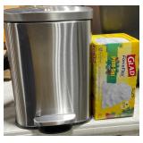 1 LOT OF 1-STAINLESS STEEL STEP CAN./1-GLAD 13 GAL