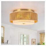 $180 18 IN. 3-LIGHT RATTAN DRUM BRUSHED GOLD FLUSH