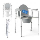 MEDLINE DARK GRAY 3-IN-1 FOLDING COMMODE WITH ELON