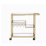 $243 ADAMSEN GOLD AND CLEAR GLASS SERVING CART WIT
