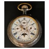 Swiss Triple-Calendar Moon Phase Pocket Watch