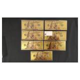 (7) Double Sided 24K $100 Gold Novelty Notes