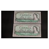 2 - 1954 Canada One Dollar w/mismatched #s*