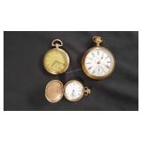 3 - Elgin Pocket Watches, Gold-filled, Running