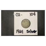 1921 Silver 10 Cent Coin