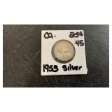 1953 Canadian Silver 25 Cent Coin