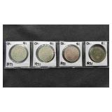 (4) 1971 Canadian One Dollar Coins