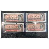 (4) 1954 Canadian Two Dollar Bills