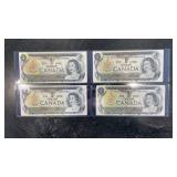 (4) 1973 Canadian One Dollar Bills
