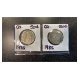 (2) 1972-1985 Canadian 50 Cent Coins