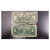 Two 1937 Canadian Dollar Bills
