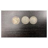 Three Silver Canadian Nickles - 1912, 1920, 1881