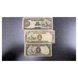 WW2 Japanese Bills - 1 peso, 5 pesos and 10 pesos