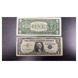 Two U.S. Silver Certificate - One Dollar - 1957 A