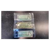 (3) 1954 Canadian One Dollar Bills