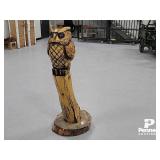 5' Perched Owl Chainsaw Carving with Cat in Base