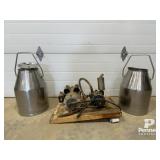 (2) 25L Stainless Steel Milk Pails & Milk Vacuum