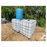 (2) 1000 Liter Plastic Totes & (1) Barrel