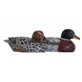 PAIR VINTAGE HAND PAINTED MALLARD DUCKS w GLASS EYES