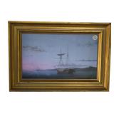 PRINT LUMBER SCHOONERS AT EVENING ON PENOBSCOT BAY