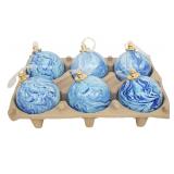 6 LARGE MARBLED BLUE GLASS ORNAMENTS