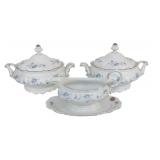 HAVILAND BLUE GARLAND 2 COVERED VEGETABLE DISHES AND GRAVY BOAT
