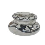 ART DECO SILVER OVERLAY GLASS COVERED BOWL