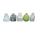 5 ANTIQUE GLASS INKWELLS