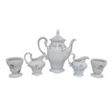 5 HAVILAND BLUE GARLAND CHINA PIECES - TEAPOT, CREAMERS, AND CANDLESTICKS