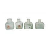 4 ANTIQUE AQUA GLASS INKWELLS
